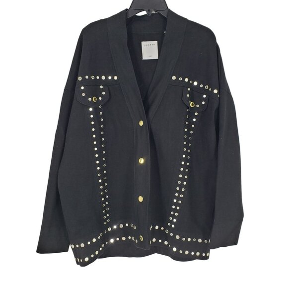 Sandro Paris Bamo Studded Sweater Black Gold Mirrored Embellished Oversized - Picture 3 of 15